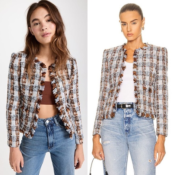 L'AGENCE Jackets & Blazers - L’AGENCE Angelina Fringe Tweed Blazer Blue/Orange Multi Sz 6